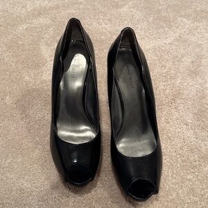 Nine West Glossy Black Peep Toe Pumps